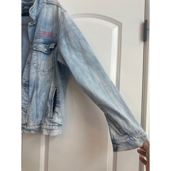 Zara men Graffiti  Graphic Light Bleach Wash Denim Jacket 90's Y2K Style - Picture 6 of 9